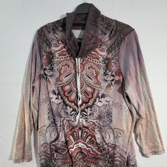 World Unity Multicolor Asymmetric Sweatshirt Pull-Over Lace Cowl Neck Size 0X - Picture 5 of 7